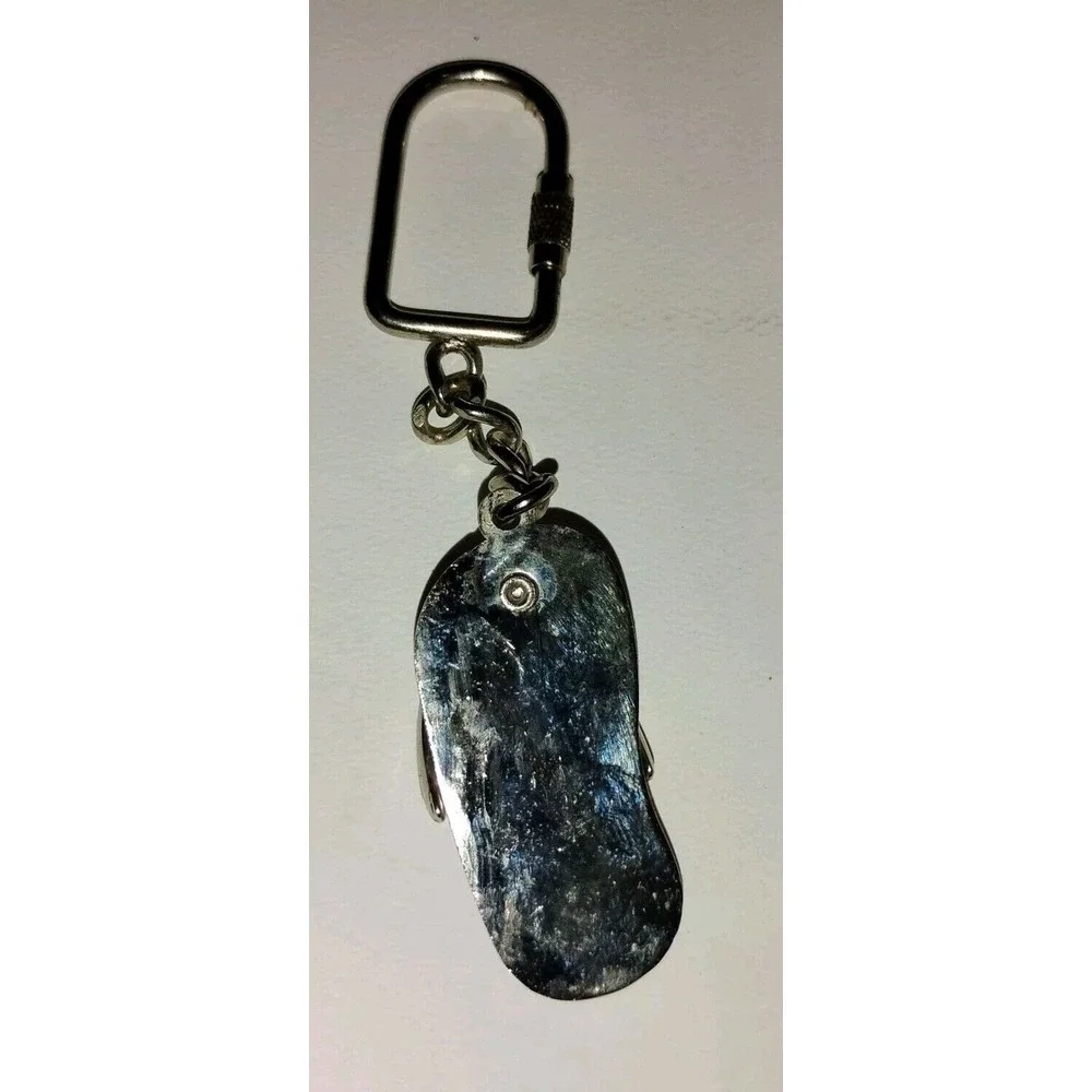 Vtg Flip-Flop Keychain Las Vegas souvenir Keyring Pink flowers crystal metal